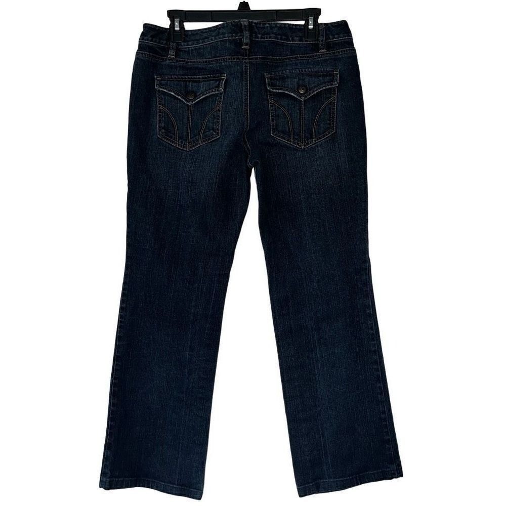 Ann Taylor LOFT Slim Bootcut Jeans Dark Wash Flap Pocket Blue Denim Womens 10